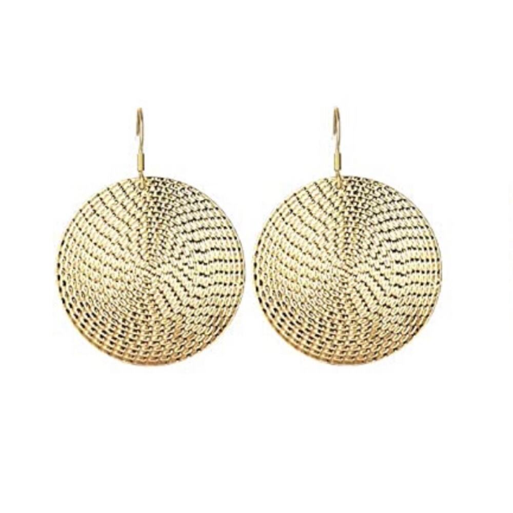 Gold Textured Drop Circle Earrings NEW